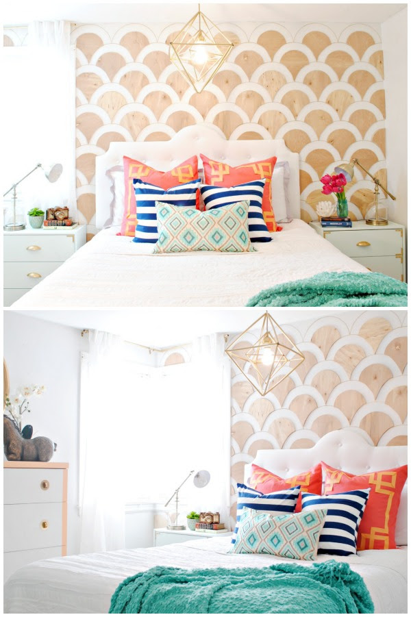 Wood Scalloped Wall Treatment and Colorful DIY Bedroom Makeover
