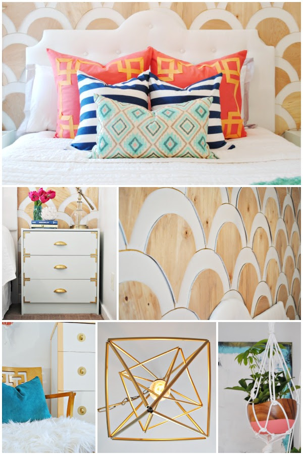 Wood Scalloped Wall Treatment and Colorful DIY Bedroom Makeover3