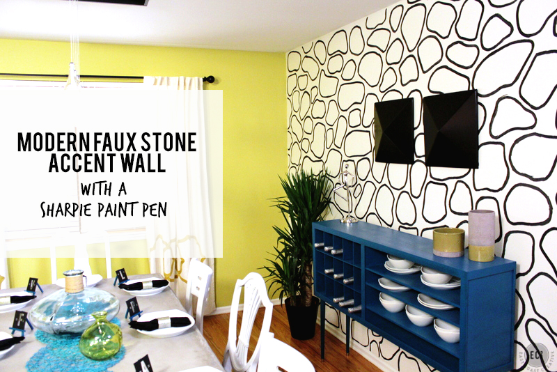 Modern Faux Stone Accent Wall with Sharpie Paint Pens