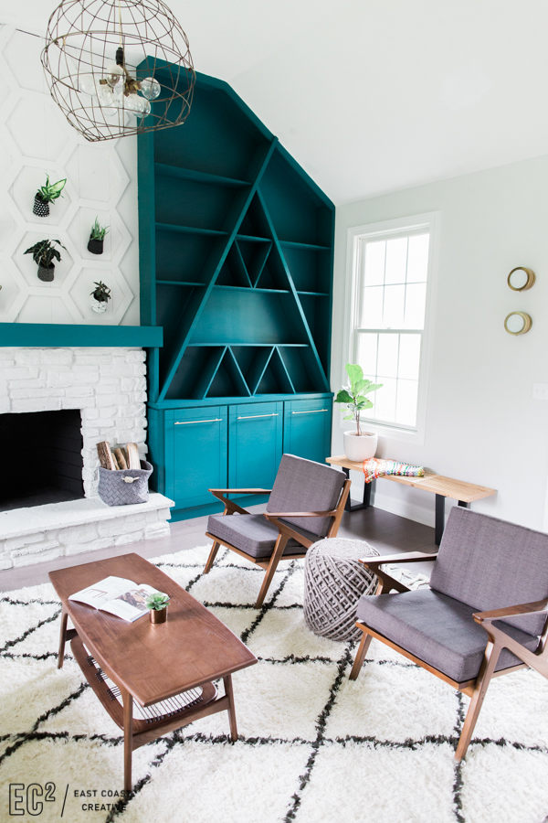 Mid Century Furniture Built in Shelves Modern Living Room Makeover East Coast Creative