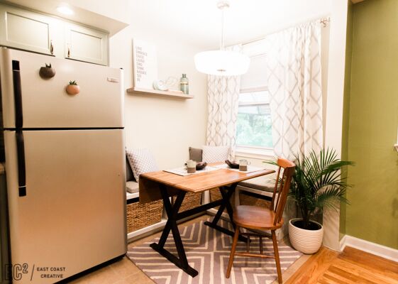 Breakfast Nook. DIY Kitchen Makeover as seen on The Weekender Makeover Series with with East Coast Creative